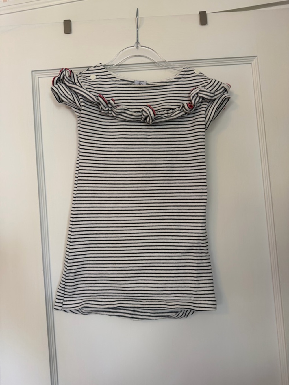 Girl Petit Bateau navy and white striped dress